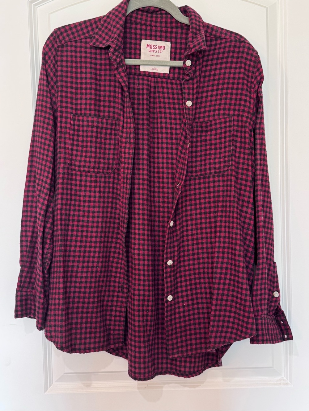 Mossimo Supply Co. Burgandy and Black Check Plaid Button-Down Shirt